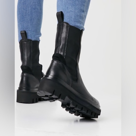 AllSaints Billie tall chunky leather Chelsea boots in black - Picture 4 of 13